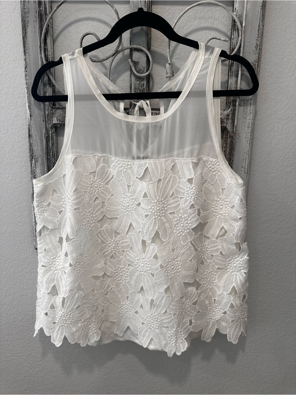Ann Taylor White Floral Lace Tank Top - Sheer Yoke